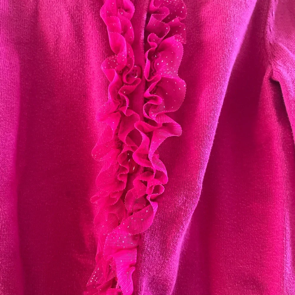 The Children's Place Girls Fuchsia Pink Ruffle Cardigan Sweater Size 7/8 Knit